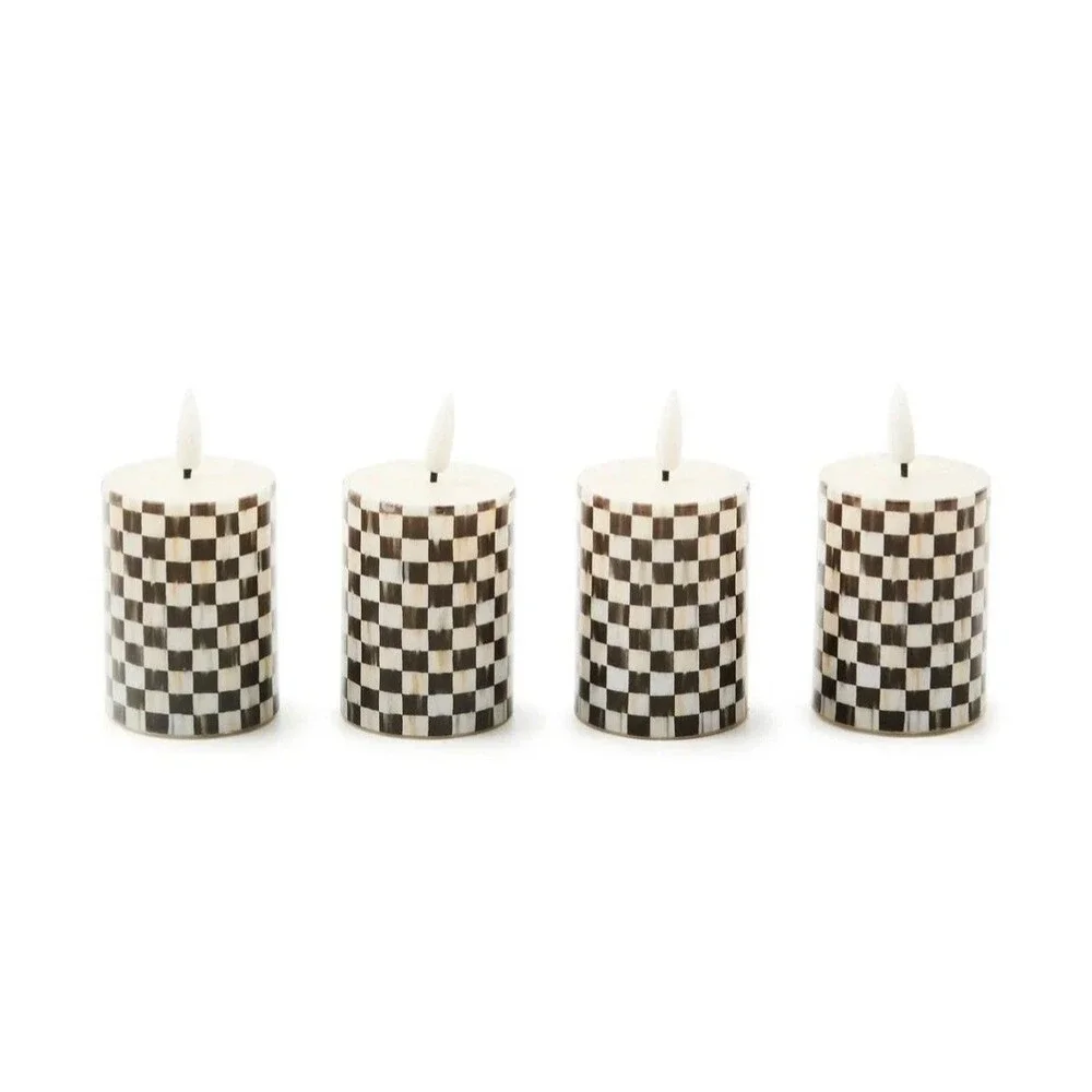 NEW Mackenzie-Childs Courtly Check Flameless Votive Candles Set of 4